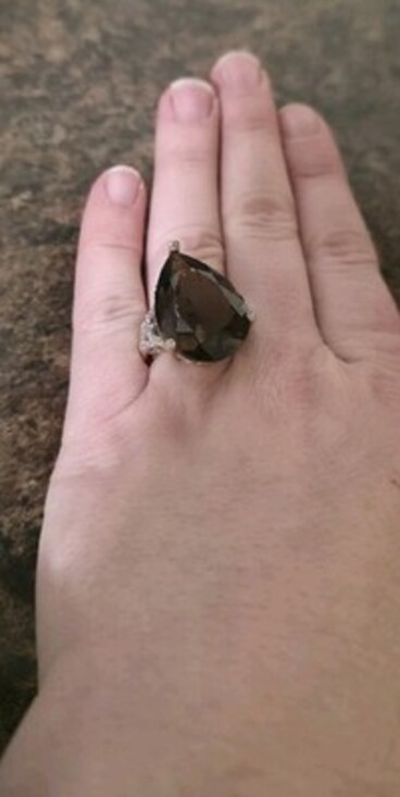 Large Smokey Quartz With Micro Diamond 10k Yellow Gold Cocktail Ring Vintage - Picture 4 of 11